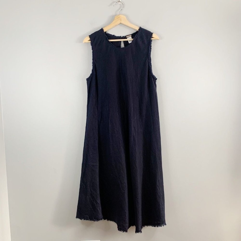 Magaschoni Womens Navy Blue 100% Linen Nautical Midi Dress A Line Shift Size XL